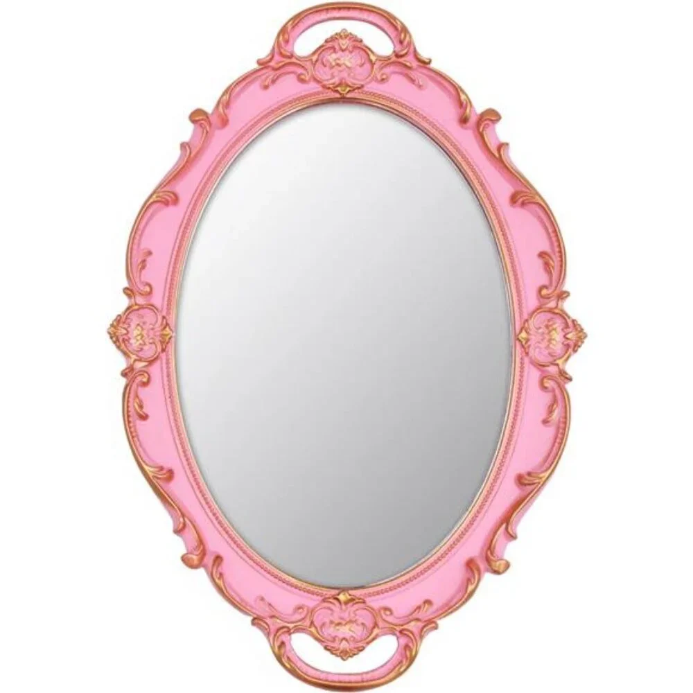 Vintage Small Mirror 14.5 x 10 inch Oval Pink Wall Mirror